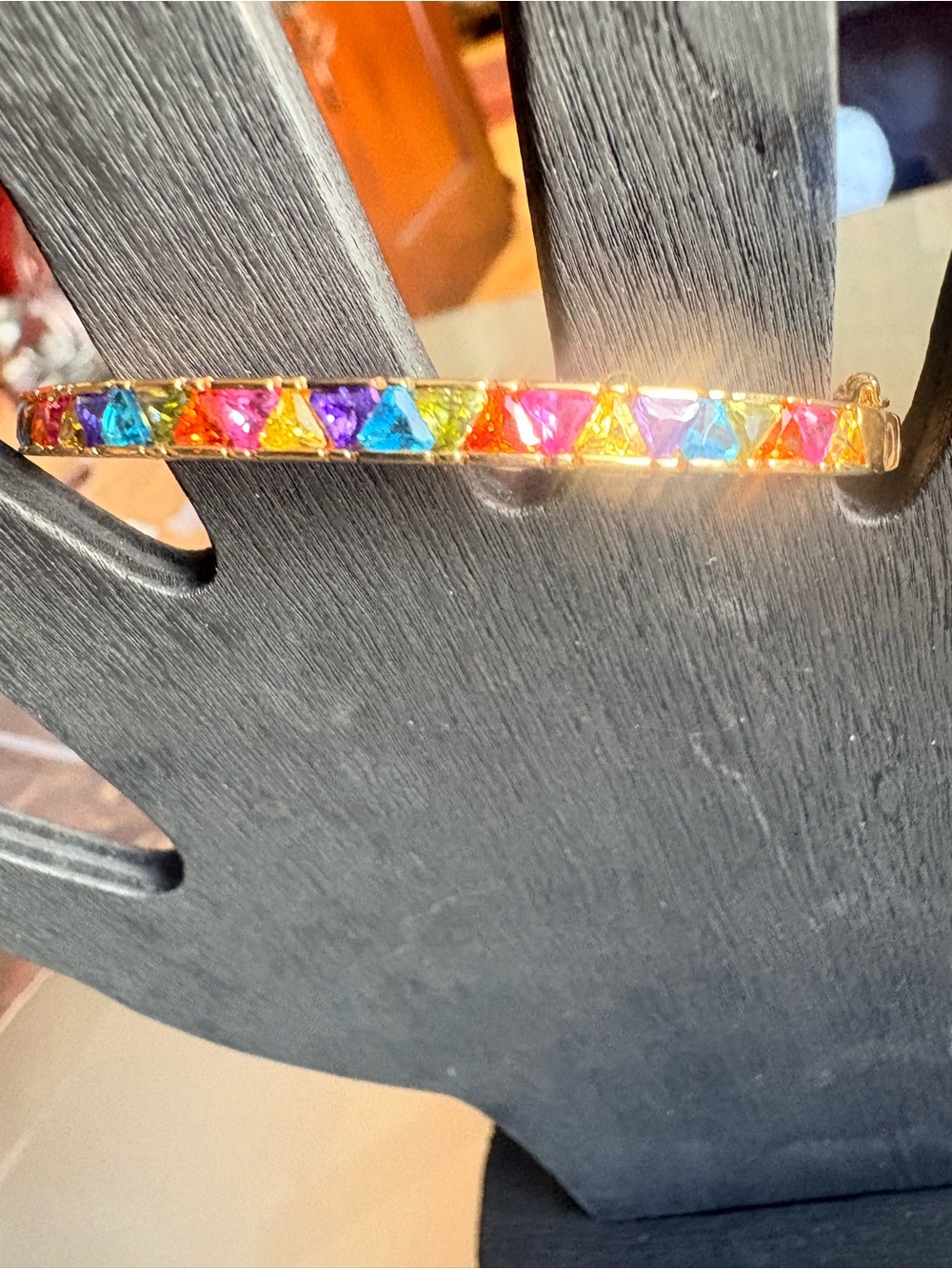 Vintage 925 Triangle Rainbow Stone Bracelet